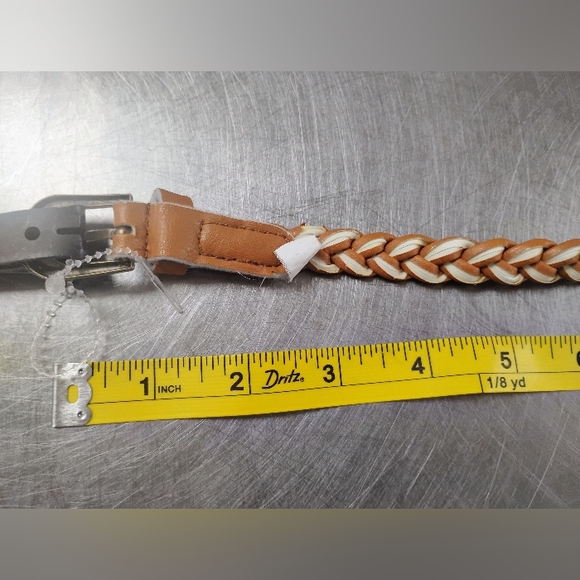 Elegant Tan Braided Leather Mini Belt - Picture 4 of 6
